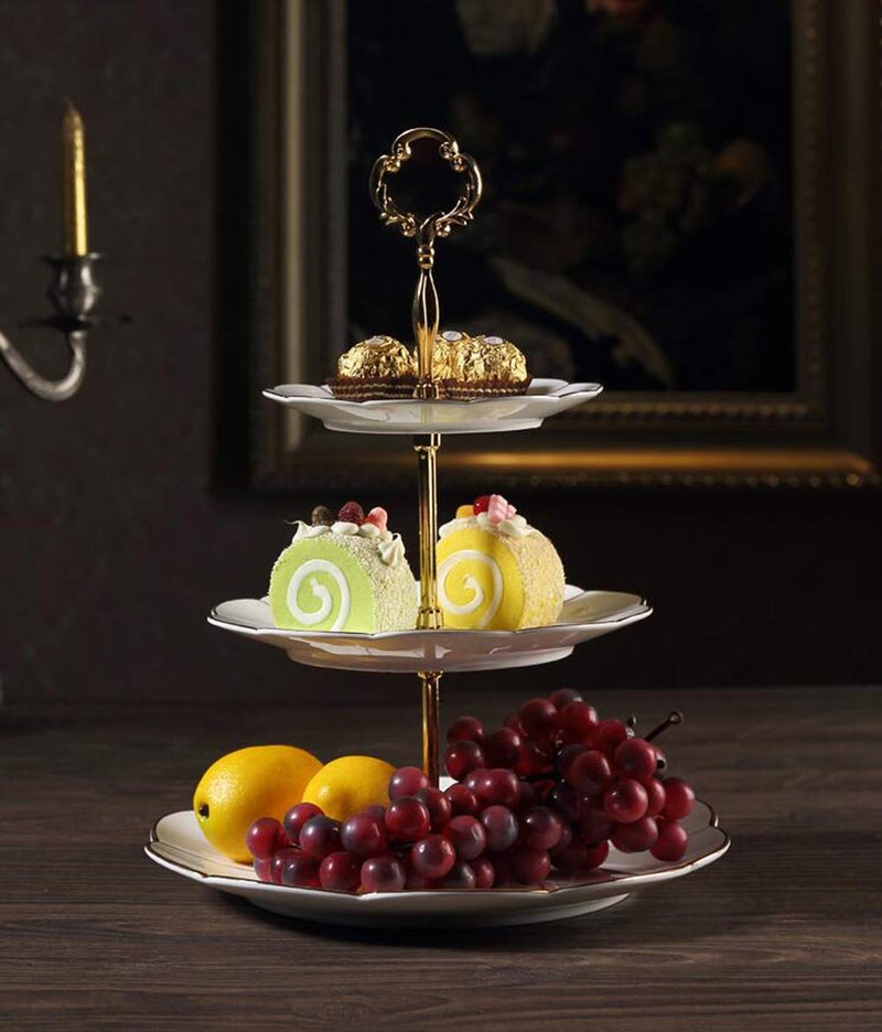 UPSTORE 1 Set Metal 3 Tier Sturdy Vintage Sunflower Shape Party Wedding Cupcake Fruit Food Plate Stand Centre Handle Fittings Round Drill Hardware Rod Dessert Platter Rack for Wedding Parties Supply (Gold) - Image 5